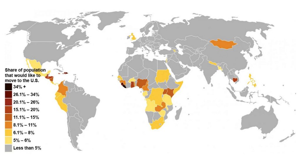 Global population who would like to move to the US